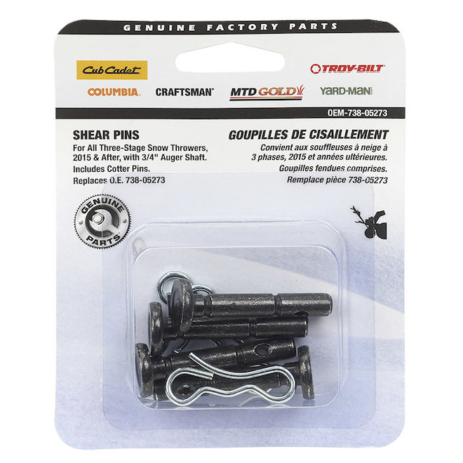 MTD® Shear Pins and Cotter Pins Set for 3-Stage Snow Blowers .25x1.50 3ST 4 (OEM-738-05273)
