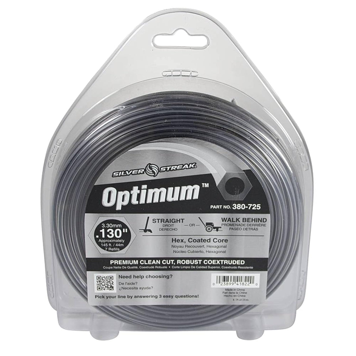 STENS® 380-725 OPTIMUM TRIMMER LINE 1 LB. SIZE, 144' APPROX. LEN., HEX SHAPE, GRAY COLOR, PREMIUM CLEAN CUT